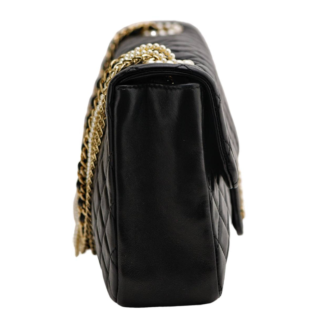 Preowned Chanel Westminster Faux Pearl Chain Shoulder Bag Leather Black