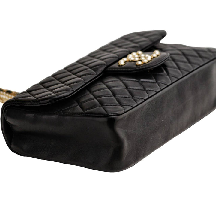 Preloved Chanel Westminster Faux Pearl Chain Shoulder Bag Leather Black