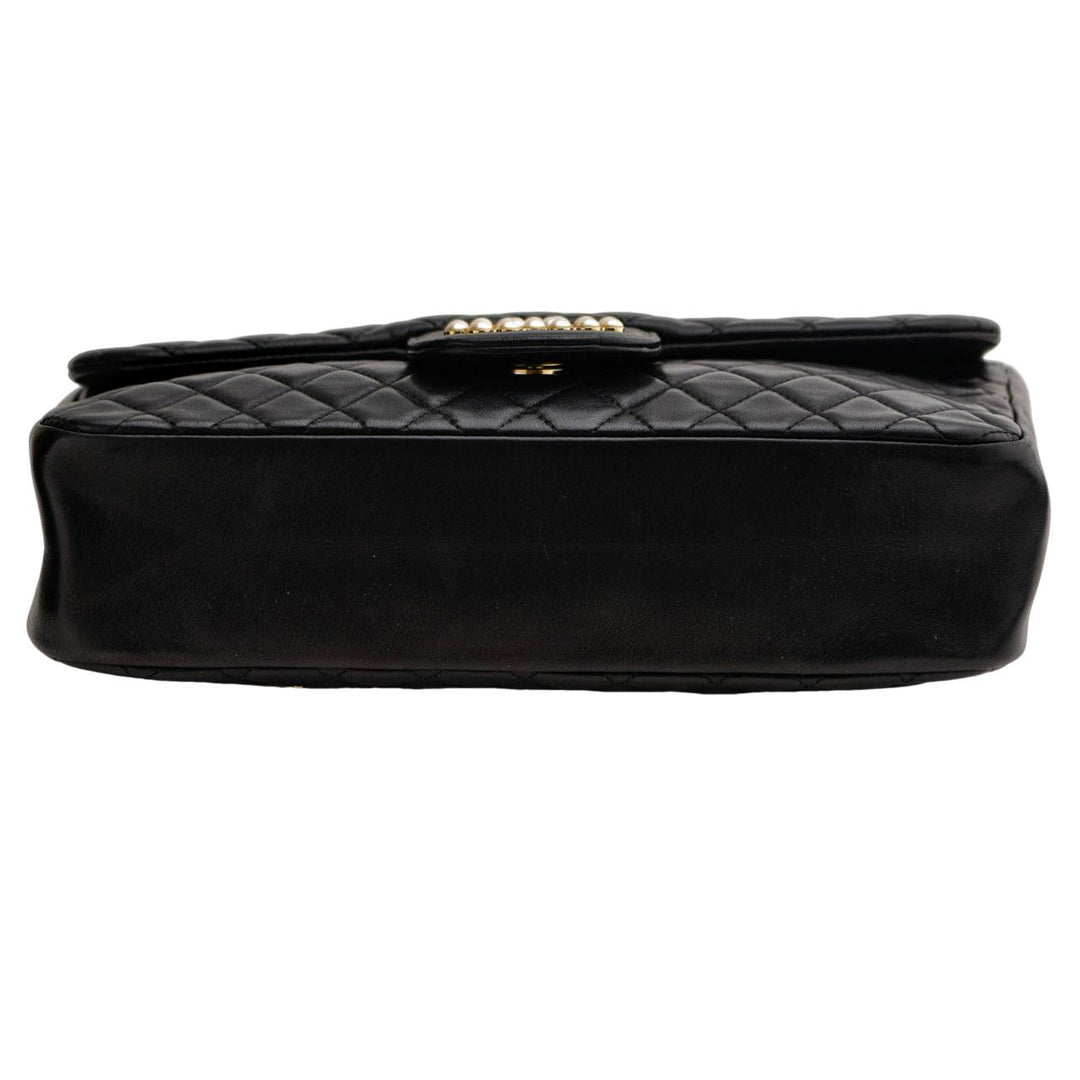 Used Chanel Matelasse Westminster Faux Pearl Chain Shoulder Bag Leather Black