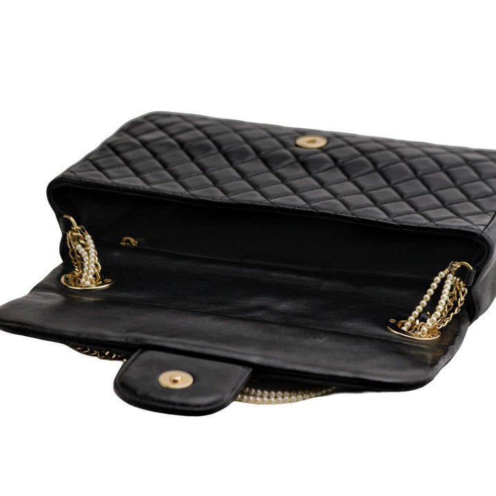 Second Hand Chanel Westminster Faux Pearl Chain Shoulder Bag Leather Black
