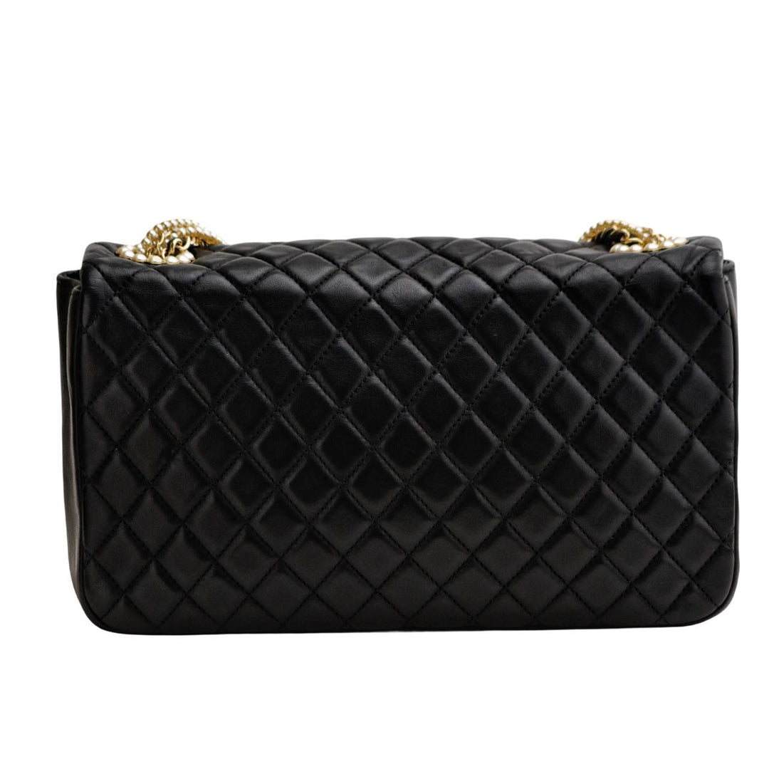 Second Hand Chanel Matelasse Westminster Faux Pearl Chain Shoulder Bag Leather Black