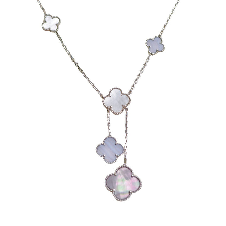 Preloved Van Cleef & Arpels Magic Alhambra 6 Motifs Chalcedony Mother of Pearl 18K White Gold Necklace