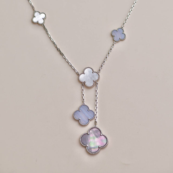 Second Hand Van Cleef Magic Alhambra 6 Motifs Chalcedony Mother of Pearl 18K White Gold Necklace