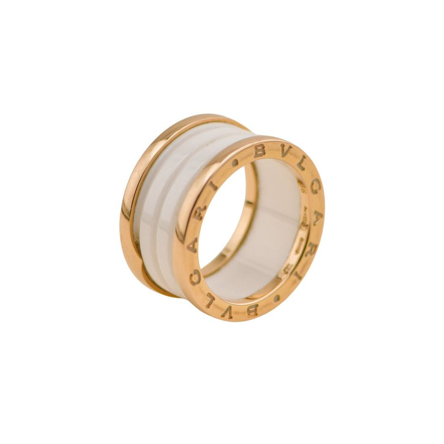 Preloved Bvlgari B.Zero1 18k Rose Gold White Ceramic Ring Size 56