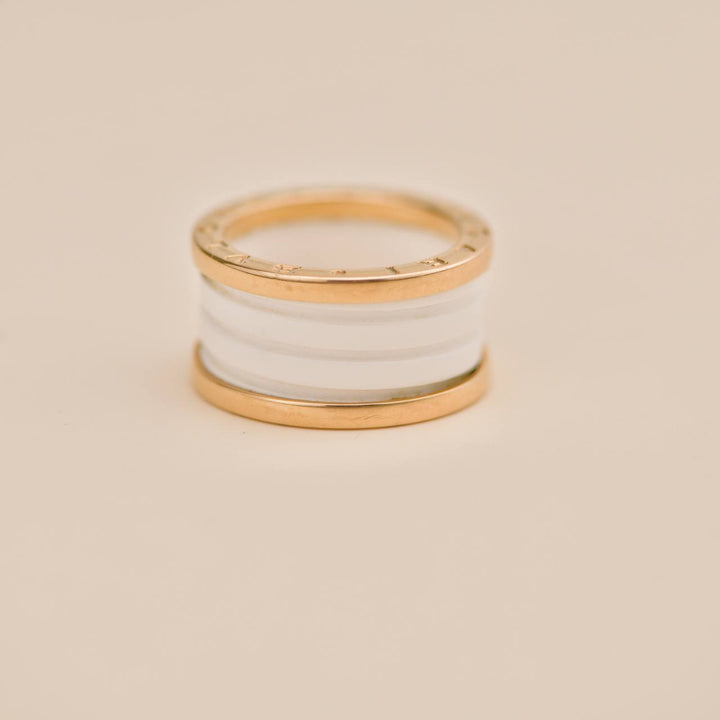 Preowned Bvlgari B.Zero1 18k Rose Gold White Ceramic Ring Size 56