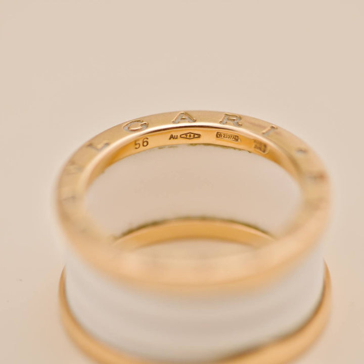 Second Hand Bvlgari B.Zero1 18k Rose Gold White Ceramic Ring Size 56