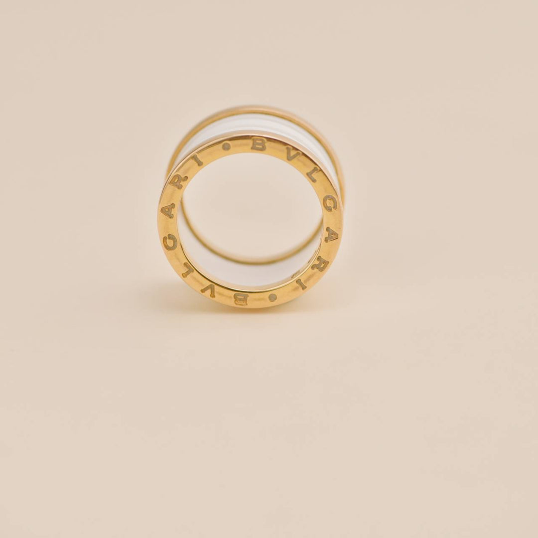 Preowned Bvlgari B.Zero1 18k Rose Gold White Ceramic Ring 