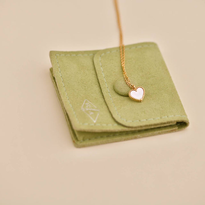 Preowned Van Cleef Sweet Alhambra Heart Mother of Pearl 18K Yellow Gold Pendant Necklace
