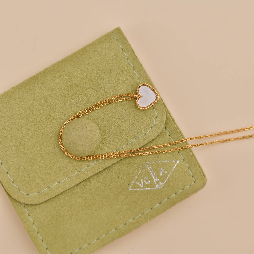 Second Hand Van Cleef Sweet Alhambra Heart Mother of Pearl 18K Yellow Gold Pendant Necklace