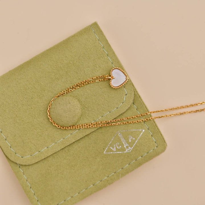 Second Hand Van Cleef Sweet Alhambra Heart Mother of Pearl 18K Yellow Gold Pendant Necklace