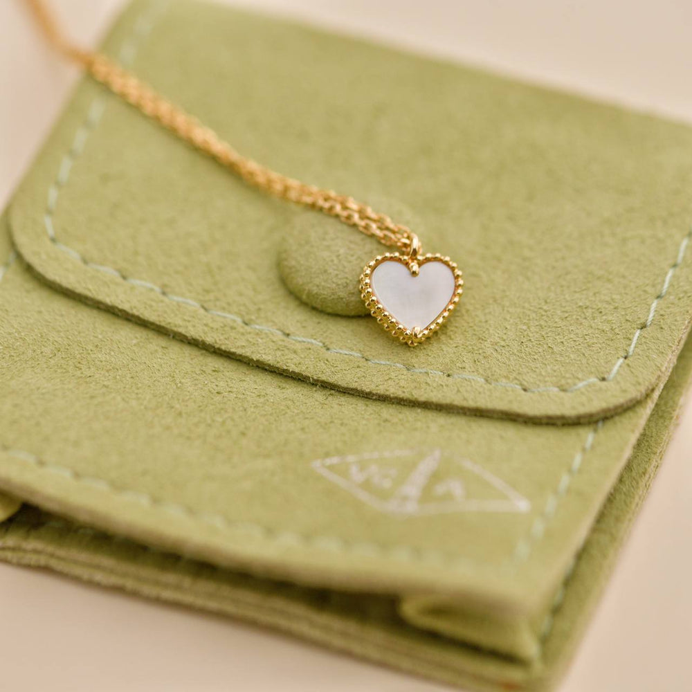 Preowned Van Cleef & Arpels Sweet Alhambra Heart Mother of Pearl 18K Yellow Gold Pendant Necklace