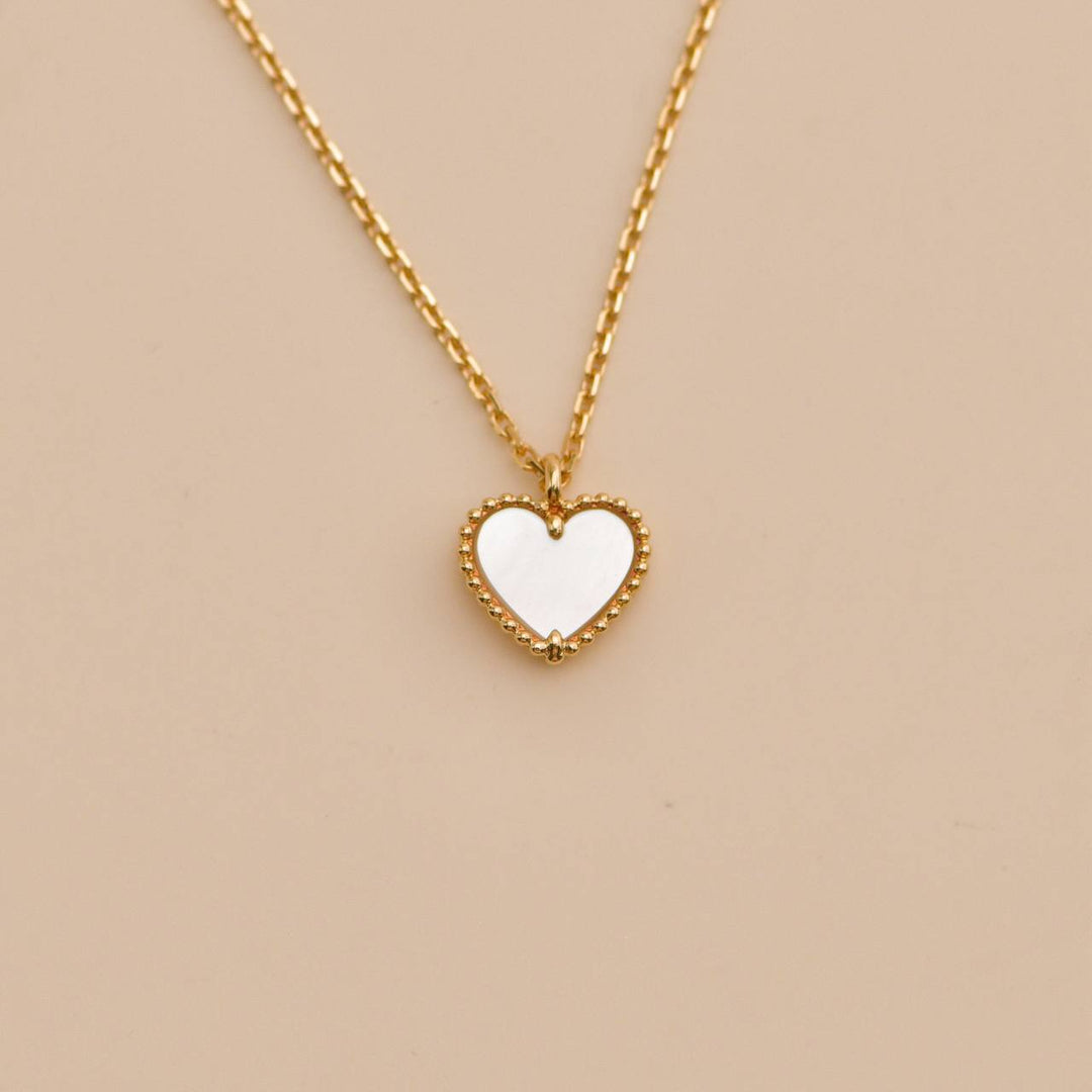 Used VCA Sweet Alhambra Heart Mother of Pearl 18K Yellow Gold Pendant Necklace