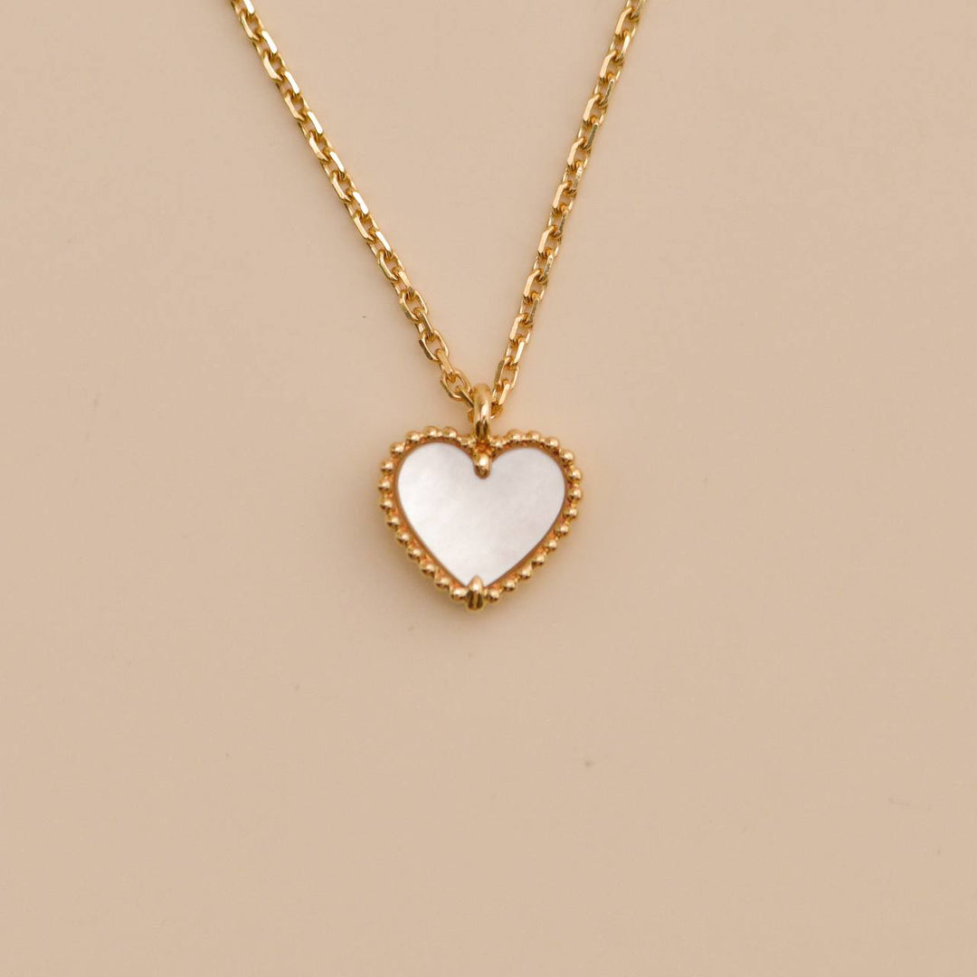 Preloved Van Cleef Sweet Alhambra Heart Mother of Pearl 18K Yellow Gold Pendant Necklace