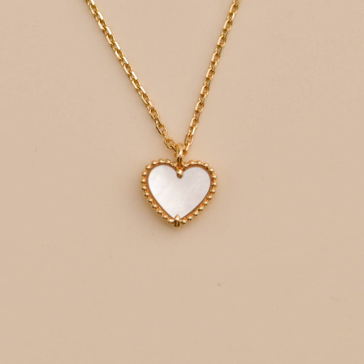 Preloved Van Cleef Sweet Alhambra Heart Mother of Pearl 18K Yellow Gold Pendant Necklace