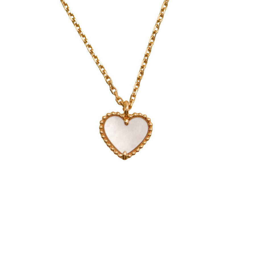 Preloved Van Cleef & Arpels Sweet Alhambra Heart Mother of Pearl 18K Yellow Gold Pendant Necklace