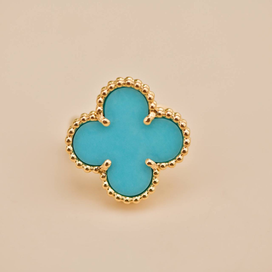 Preowned Van Cleef Vintage Alhambra Turquoise 18K Yellow Gold Earrings