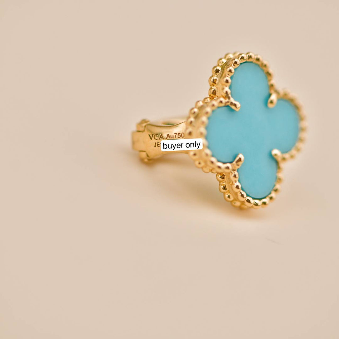 Used VCA Vintage Alhambra Turquoise 18K Yellow Gold Earrings