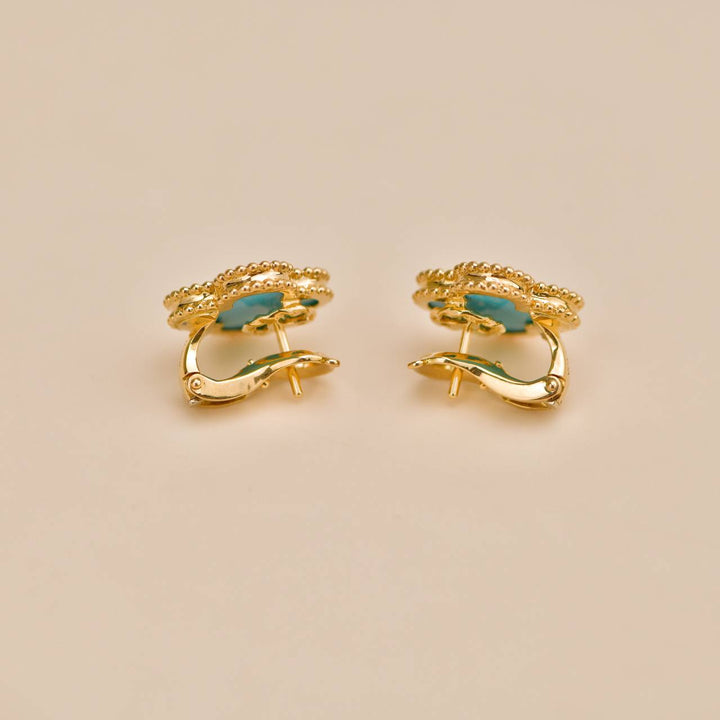 Second Hand Van Cleef Vintage Alhambra Turquoise 18K Yellow Gold Earrings