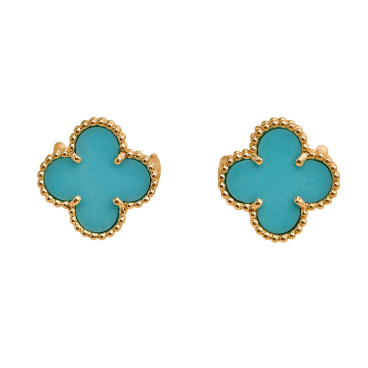 Preloved Van Cleef & Arpels Vintage Alhambra Turquoise 18K Yellow Gold Earrings