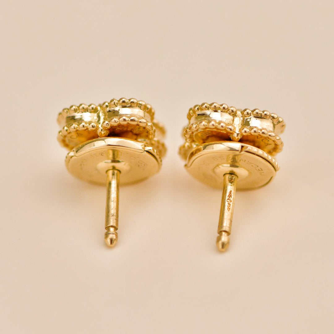 Preowned Van Cleef Sweet Alhambra Turquoise 18K Yellow Gold Earrings