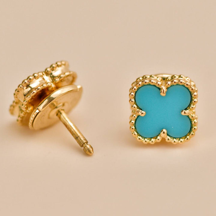 Preloved Van Cleef Sweet Alhambra Turquoise 18K Yellow Gold Earrings