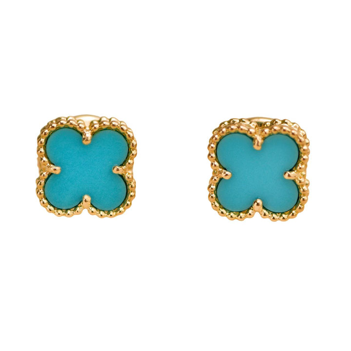 Preloved Van Cleef & Arpels Sweet Alhambra Turquoise 18K Yellow Gold Earrings