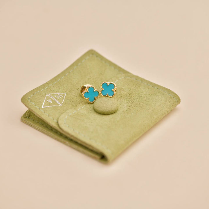 Preowned Van Cleef & Arpels Sweet Alhambra Turquoise 18K Yellow Gold Earrings