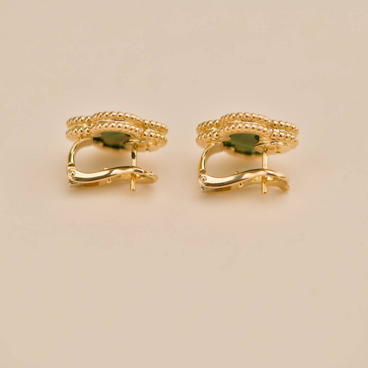 Second Hand Van Cleef Vintage Alhambra Malachite 18K Yellow Gold Earrings