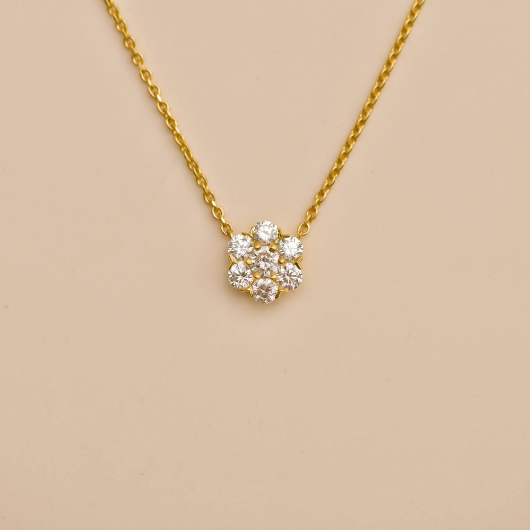 Preowned Van Cleef Fleurette Diamond 18K Yellow Gold Necklace