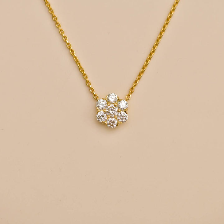 Preowned Van Cleef Fleurette Diamond 18K Yellow Gold Necklace