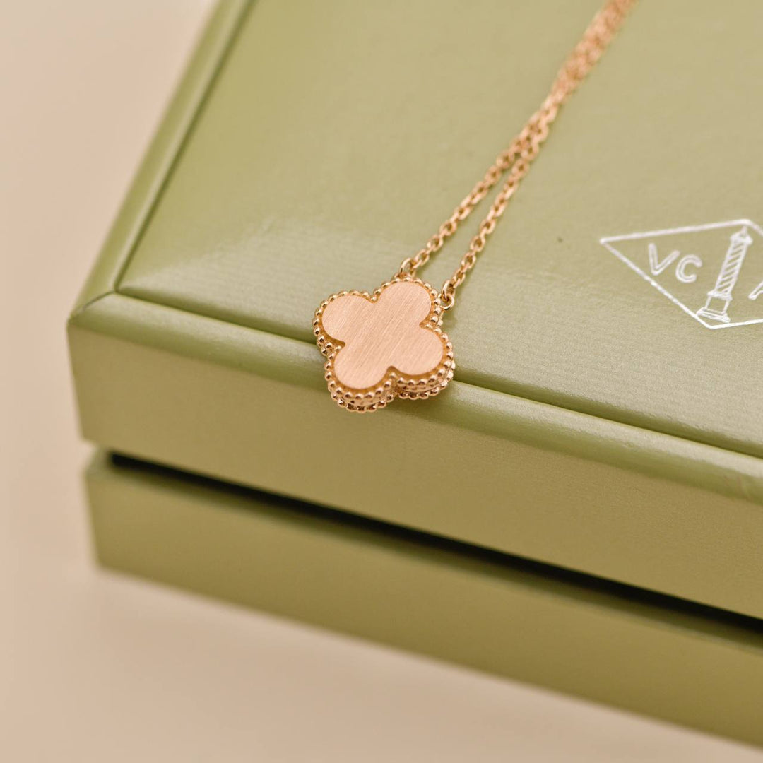 Used Van Cleef & Arpels Vintage Alhambra Diamond Pink Sèvres Porcelain 2015 Holiday Pendant Necklace