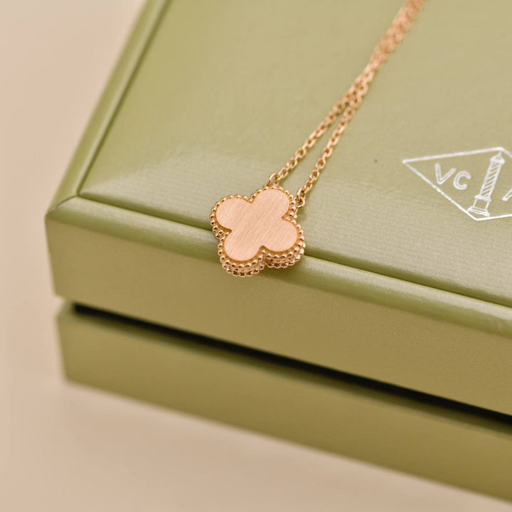 Used Van Cleef & Arpels Vintage Alhambra Diamond Pink Sèvres Porcelain 2015 Holiday Pendant Necklace