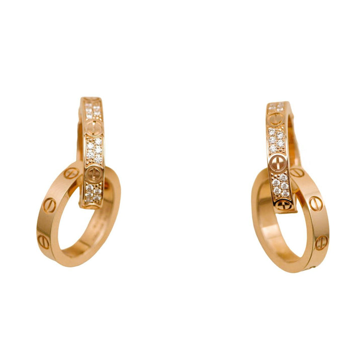 Preloved Cartier Love Double Hoop Diamond 18K Rose Gold Earrings 