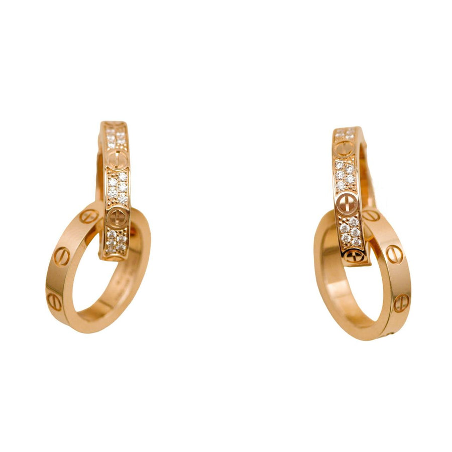 Preloved Cartier Love Double Hoop Diamond 18K Rose Gold Earrings 