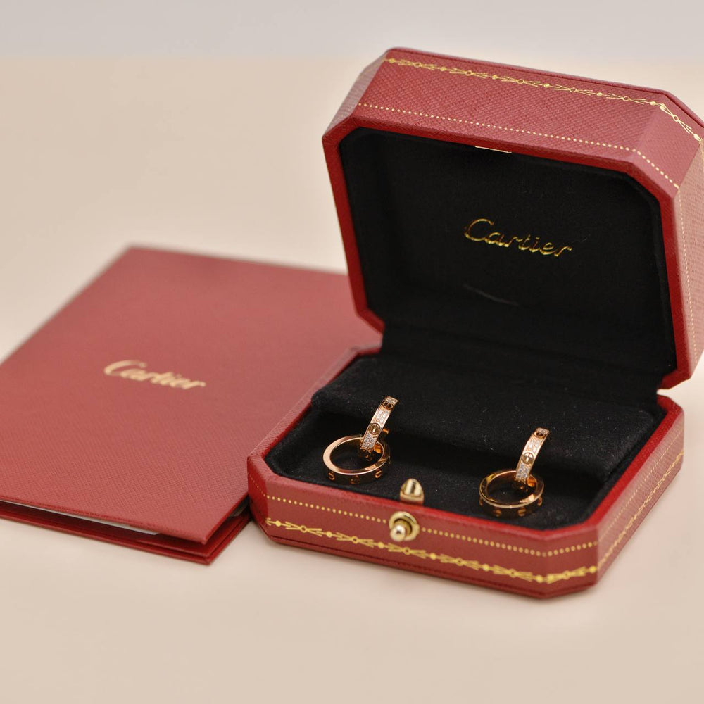 Second Hand Cartier Love Double Hoop Diamond 18K Rose Gold Earrings 