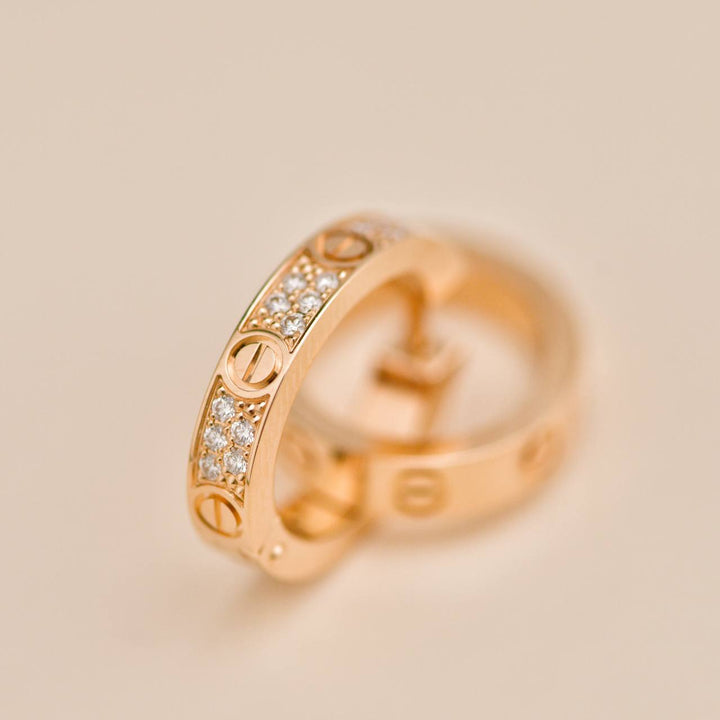 Preowned Cartier Love Double Hoop Diamond 18K Rose Gold Earrings 
