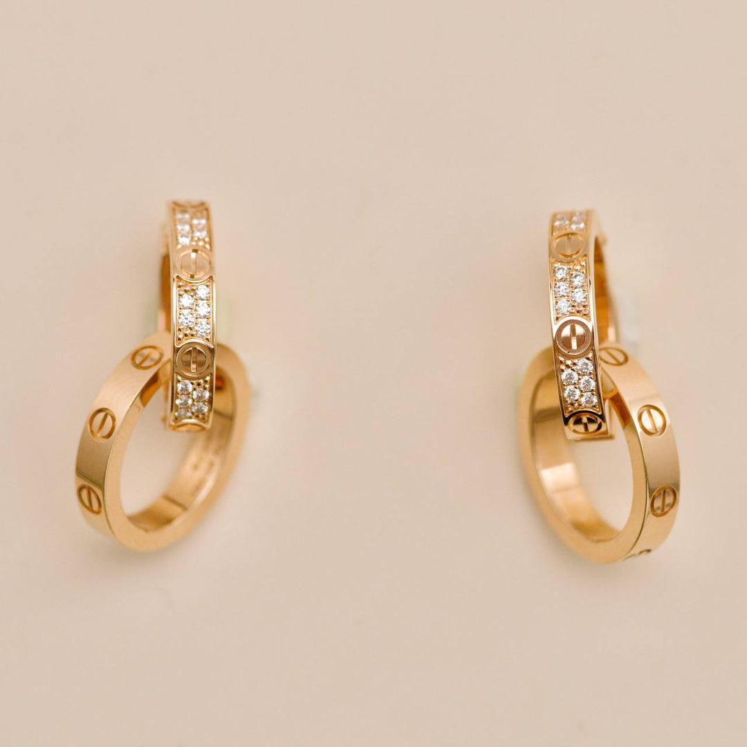 Preloved Cartier Love Hoop Diamond 18K Rose Gold Earrings 