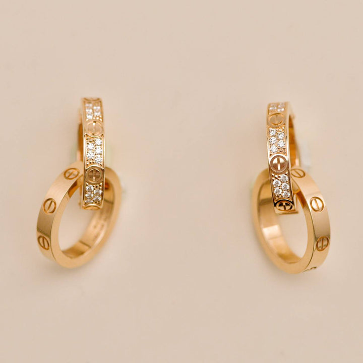 Preloved Cartier Love Hoop Diamond 18K Rose Gold Earrings 