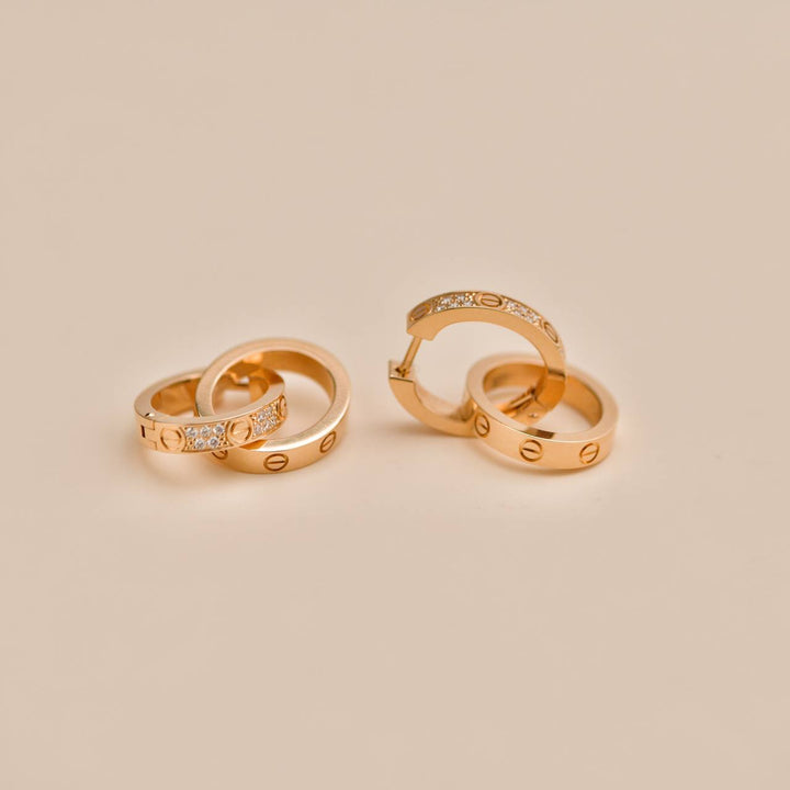 Second Hand Cartier Love Hoop Diamond 18K Rose Gold Earrings 