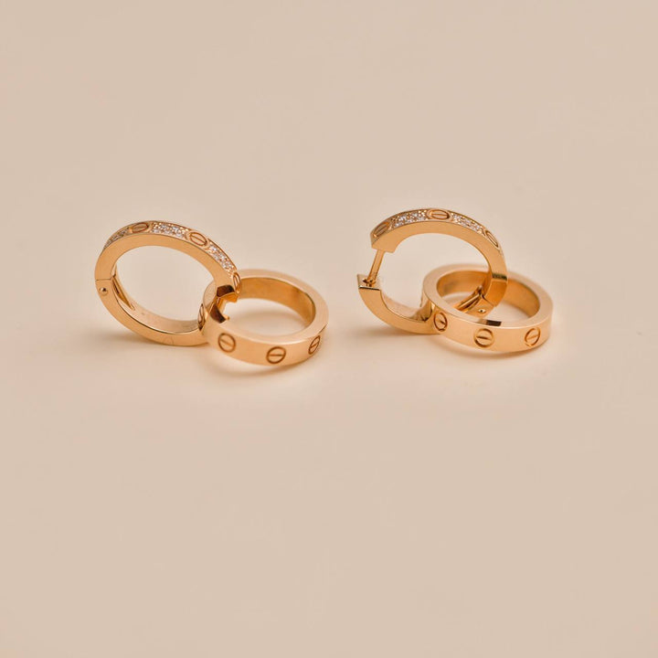 Used Cartier Love Hoop Diamond 18K Rose Gold Earrings 