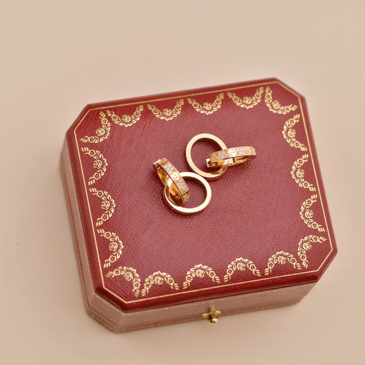 Preowned Cartier Love Double Hoop Diamond 18K Gold Earrings 