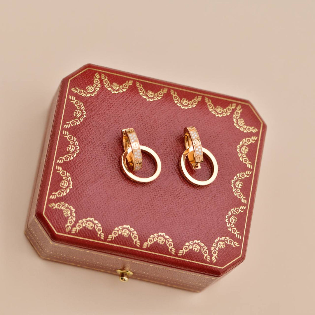 Preloved Cartier Love Double Hoop Diamond 18K Gold Earrings 