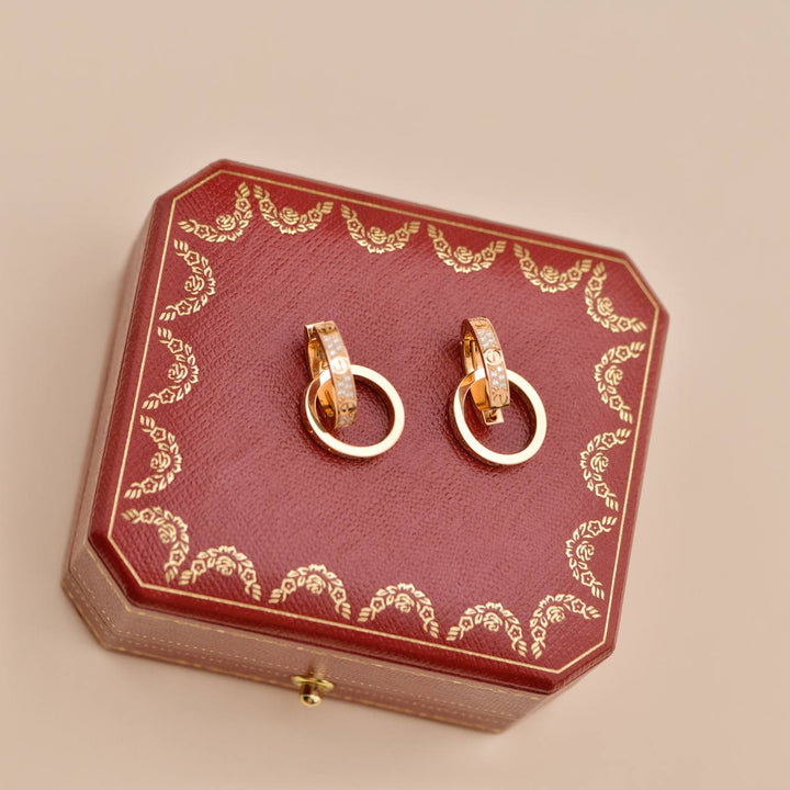 Preloved Cartier Love Double Hoop Diamond 18K Gold Earrings 