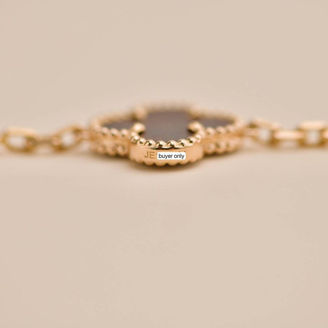 Preowned Van Cleef Vintage Alhambra Letterwood 5 Motif 18K Yellow Rose Bracelet 