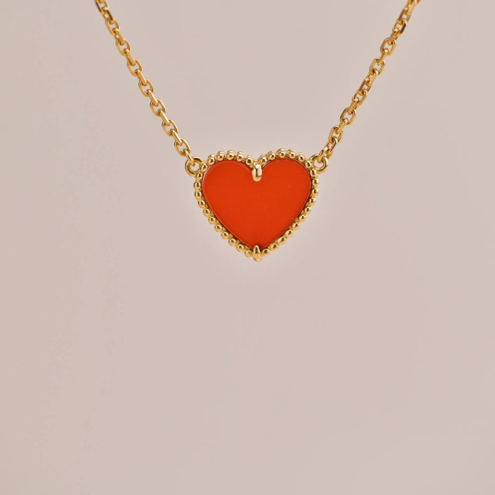 Preloved Van Cleef Sweet Alhambra Carnelian Heart 18K Rose Gold Pendant Necklace