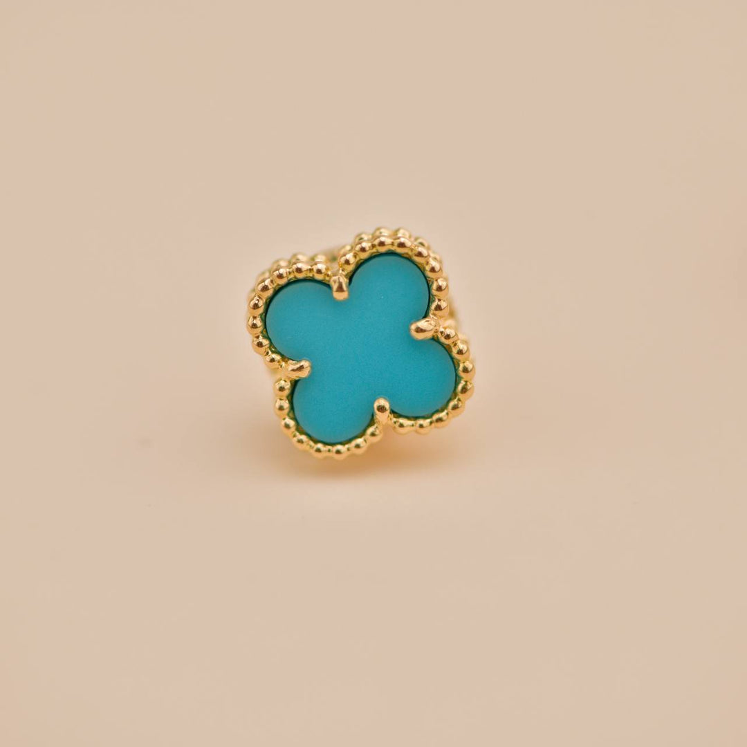 Preowned Van Cleef Sweet Alhambra Turquoise 18K Yellow Gold Earrings