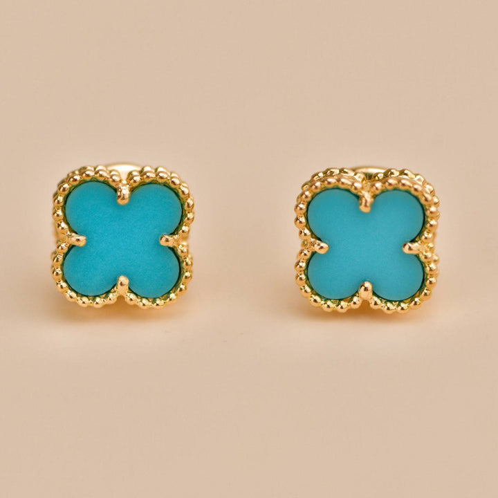Preloved Van Cleef Sweet Alhambra Turquoise 18K Yellow Gold Earrings