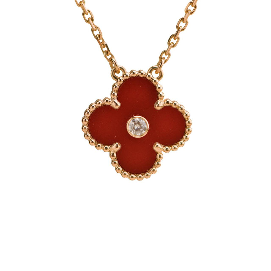 Preloved Van Cleef & Arpels Carnelian Diamond 18K Rose Gold 2011 Holiday Pendant