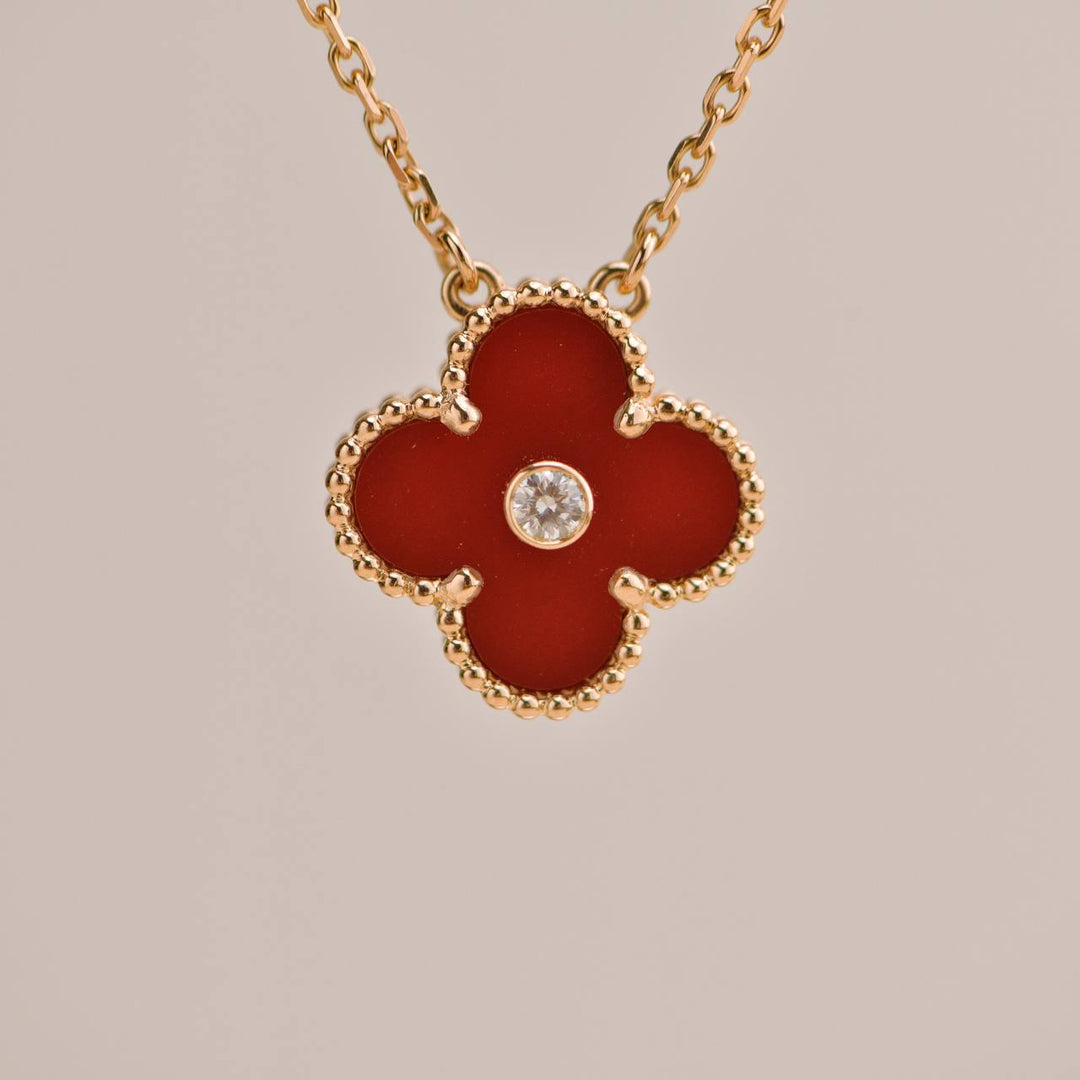 Used Van Cleef & Arpels Carnelian Diamond 18K Rose Gold 2011 Holiday Pendant