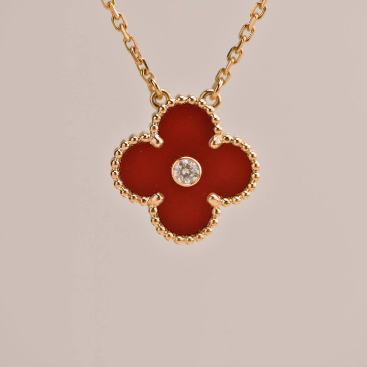Used Van Cleef & Arpels Carnelian Diamond 18K Rose Gold 2011 Holiday Pendant